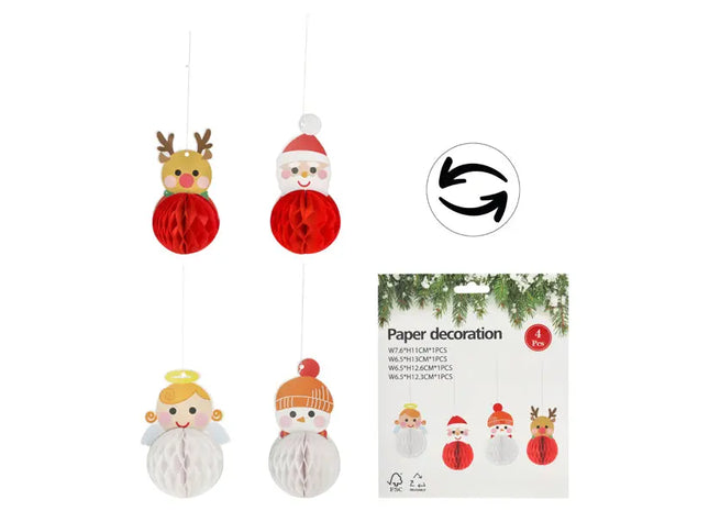 4er Set Weihnachtshänger Honeycomb-Design, Festliche Deko-Anhänger TK Gruppe® Grosshandel 
