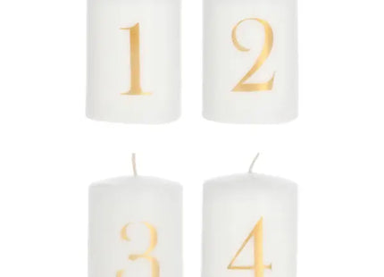 4er Set Weiße Stumpenkerzen mit Goldenen Zahlen 1-4 - Stilvolles Dekor TK Gruppe® Grosshandel 