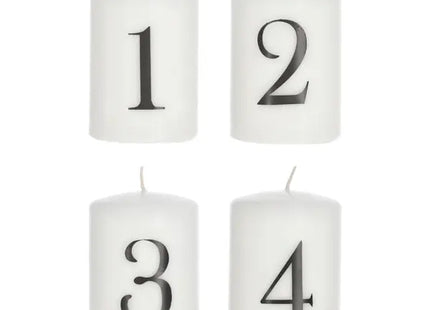 4er Set Weiße Stumpenkerzen mit Schwarzen Zahlen 1-4 - Modernes Design TK Gruppe® Grosshandel 