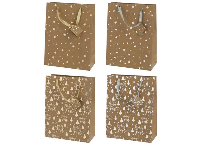 4er Set große Weihnachts-Geschenktüten aus Kraftpapier, ca. 33cm hoch TK Gruppe® Grosshandel 
