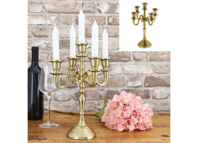 5-armiger Kerzenleuchter, Rohgold-Look, Höhe ca. 30 cm – Stilvolles Wohnaccessoire TK Gruppe® Grosshandel 
