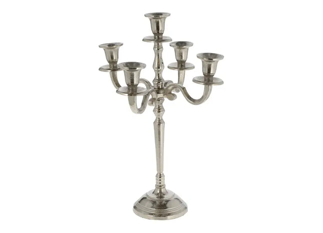 5-armiger Kerzenleuchter, Rohsilber-Finish, Höhe ca. 40 cm – Eleganter Lichtspender TK Gruppe® Grosshandel 
