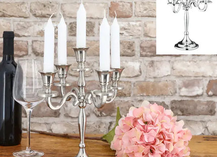 5-armiger Kerzenleuchter, Silber, Ca. 30 cm Hoch - Eleganter Tafelleuchter TK Gruppe® Grosshandel 