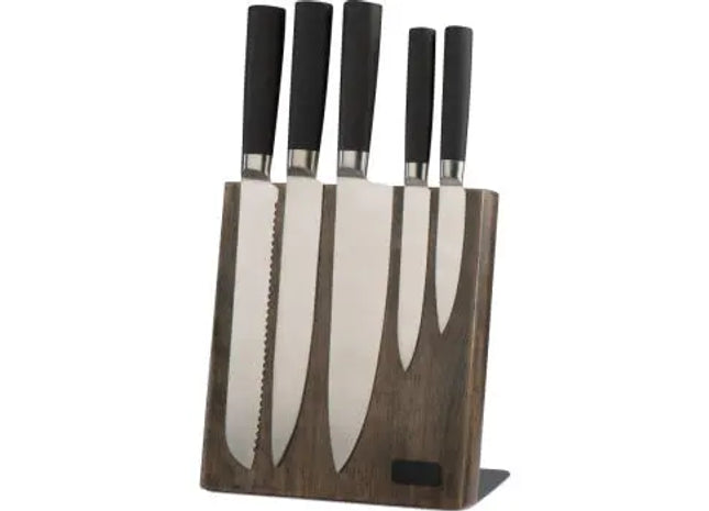 5-teiliger Messerblock in Schwarz aus Holz - Essential für jede Küche TK Gruppe® Grosshandel 