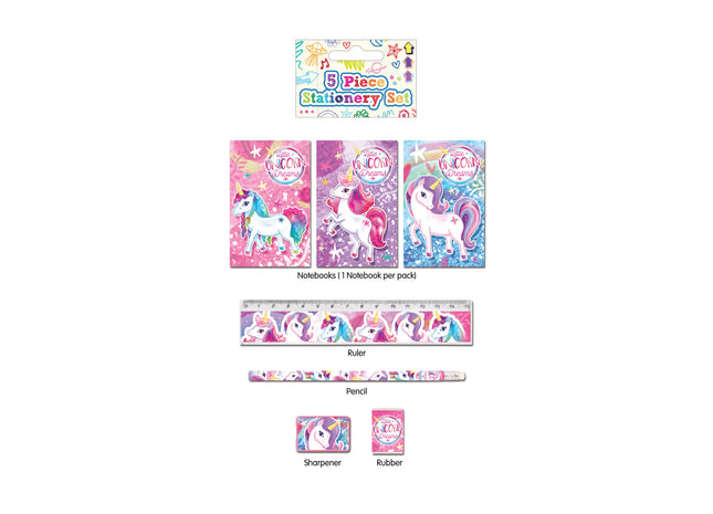 5-teiliges Einhorn-Schreibwarenset für Kinder: Stifte, Notizblock, Radiergummi & mehr TK Gruppe® Grosshandel 