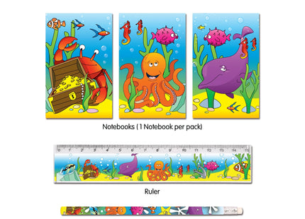 5-teiliges Schreibset Sealife - Notizbuch, Stifte, Lineal, Radiergummi, Spitzer TK Gruppe® Grosshandel 