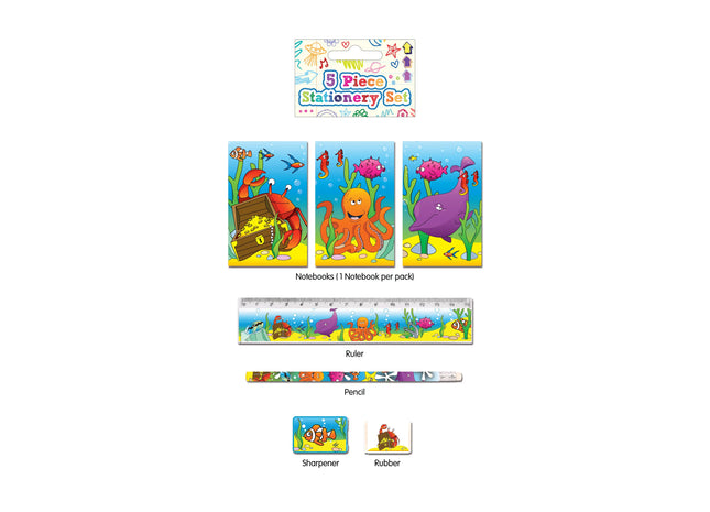 5-teiliges Schreibset Sealife - Notizbuch, Stifte, Lineal, Radiergummi, Spitzer TK Gruppe® Grosshandel 