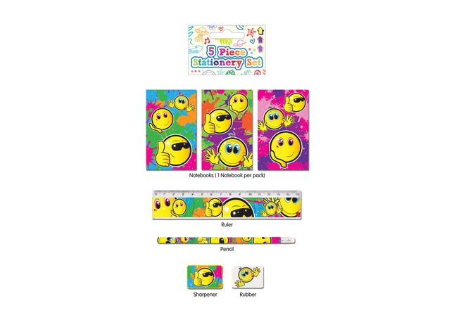 5-teiliges Schreibset Smile - Bunt & Fröhlich, Ideal für Schule und Büro TK Gruppe® Grosshandel 