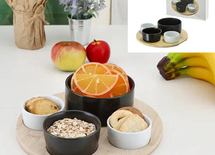 5-teiliges Servierset aus Bambus & Porzellan – Elegantes Tischzubehör TK Gruppe® Grosshandel 