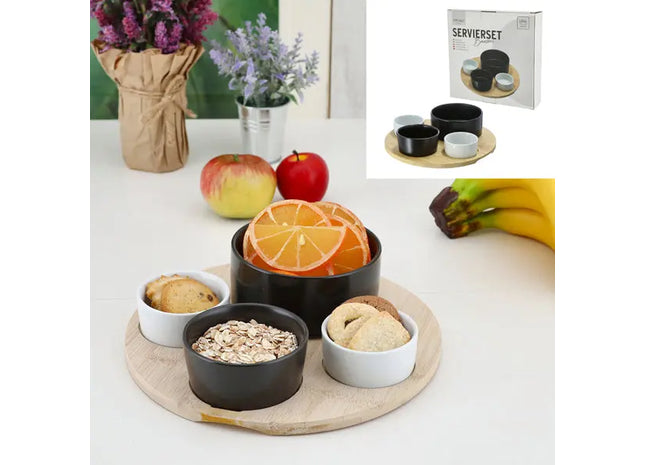 5-teiliges Servierset aus Bambus & Porzellan – Elegantes Tischzubehör TK Gruppe® Grosshandel 