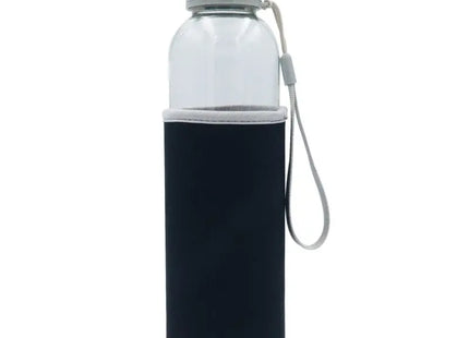 500ml Glas-Trinkflasche mit schwarzer Neoprenhülle - Elegant & Praktisch TK Gruppe® Grosshandel 