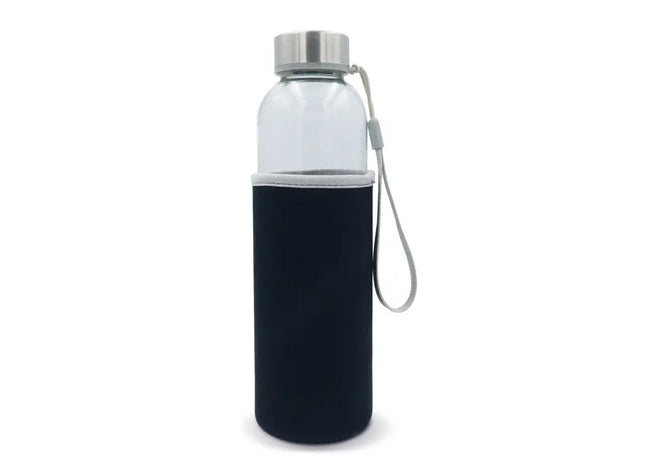 500ml Glas-Trinkflasche mit schwarzer Neoprenhülle - Elegant & Praktisch TK Gruppe® Grosshandel 