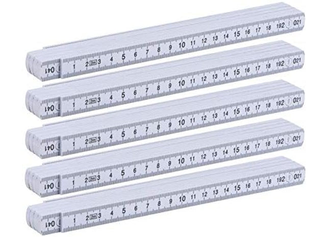 5x Premium Zollstock 200 cm - Gliedermaßstab - Meterstab weiß