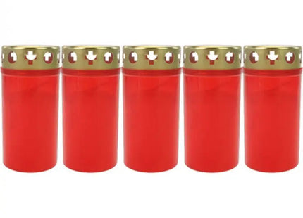 5er-Pack Grablichter Nr. 3, Rot mit Goldenem Deckel - Elegantes Gedenklicht-Set TK Gruppe® Grosshandel 