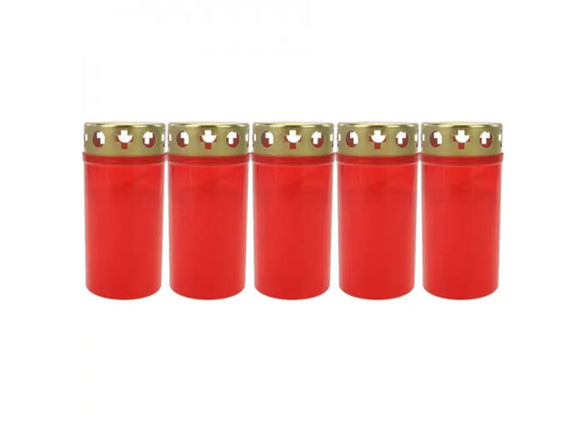 5er-Pack Grablichter Nr. 3, Rot mit Goldenem Deckel - Elegantes Gedenklicht-Set TK Gruppe® Grosshandel 