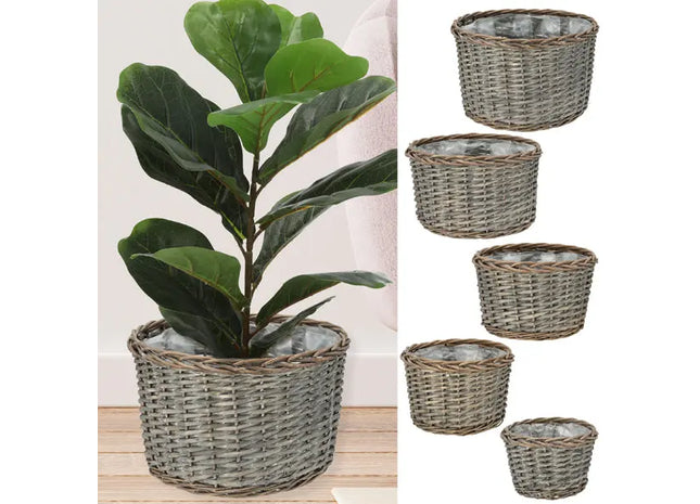 5er Set Rattan Pflanzkörbe, Durchmesser 37cm - Natürliches Flair für Ihr Zuhause TK Gruppe® Grosshandel 