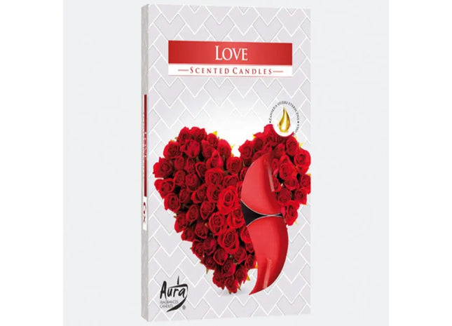 6 Love-Scented Tea Lights in Colorful Foldable Packaging - Aromatic Candles for Home Ambiance TK Gruppe® Grosshandel 