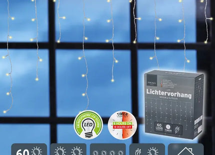 60 LED Lichtervorhang, ca. 110cm Breit, Stimmungsvolle Beleuchtung TK Gruppe® Grosshandel 