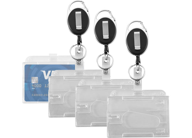 4x Premium Ausweishalter mit einziehbarer/ausziehbar Schlüsselanhänger - Ausweishülle - Kartenhalter/Zugangskarten mit Clip aus Hartplastik - Card Badge Holder