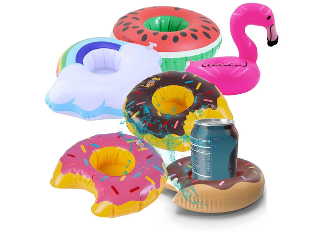 6X Getränkehalter Mix aufblasbar Luftmatratze Schwimmring Schwimmreif für Pool, Wasser, Cocktailhalter, Bierhalter, Becher, Dosenhalter, Becherhalter