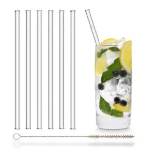 6er Set Glas-Trinkhalme 15 cm: Individuell verpackt, stilvoll & umweltfreundlich TK Gruppe® Grosshandel 