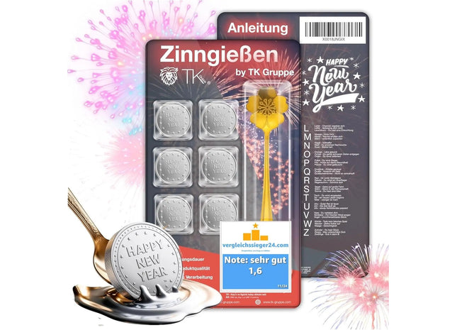 Zinngießen Set Zinn Giessen wie Bleigießen Bleigiessen mit & Löffel & Orakelheft - Gesellschaftspiele 2022 Feuerwerk Silvester Neujahr