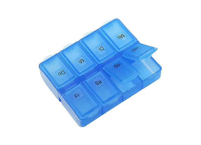 7-Tage-Pillendose - Frosted Blau Wöchentlicher Medikamenten-Organizer Reise-Pillenbox TK Gruppe® Grosshandel 