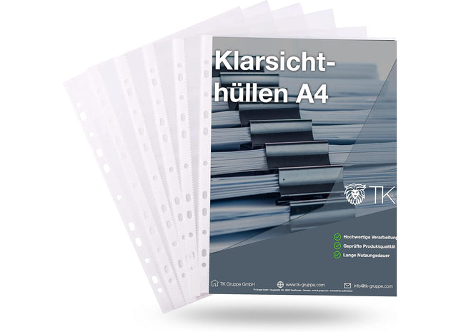 100x Premium Prospekthüllen Hefthülle transparent DIN A4 - Klarsichthüllen mit Lochung - Folienhüllen zum Abheften - Prospekthülle Folie & Hüllen