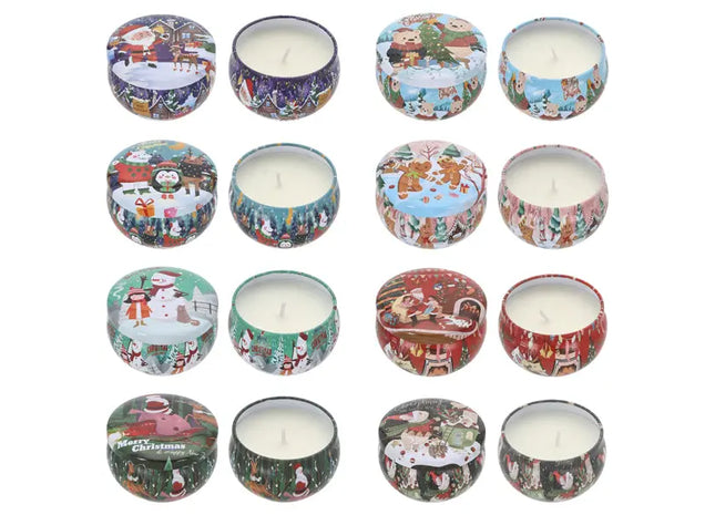8er Set Weihnachtsduftkerzen in Metalldosen - Festliche Aromen, ca. 7cm Höhe TK Gruppe® Grosshandel 