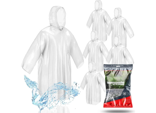 8x Einweg & Einmal Regenjacke mit Kaputze - Regencape - Regenponcho -Regenumhang - transparent & wasserdicht für Erwachsene - Damen & Herren