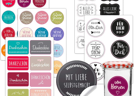 46x Sticker Aufkleber Ø 5-8 cm Etiketten selbstklebend als Geschenkaufkleber wie Marmeladengläser (46x Stück)