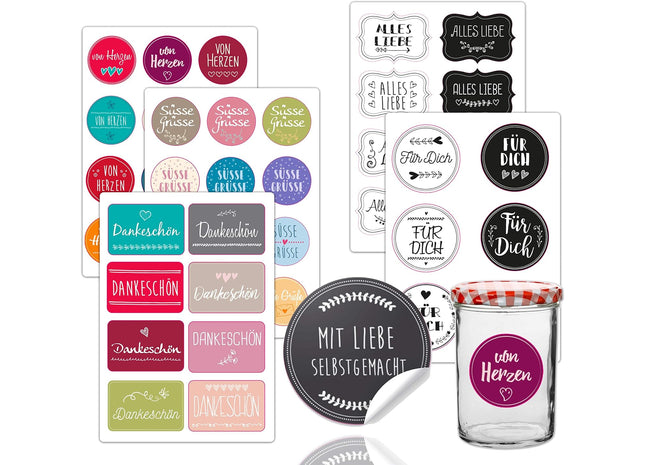 46x Sticker Aufkleber Ø 5-8 cm Etiketten selbstklebend als Geschenkaufkleber wie Marmeladengläser (46x Stück)