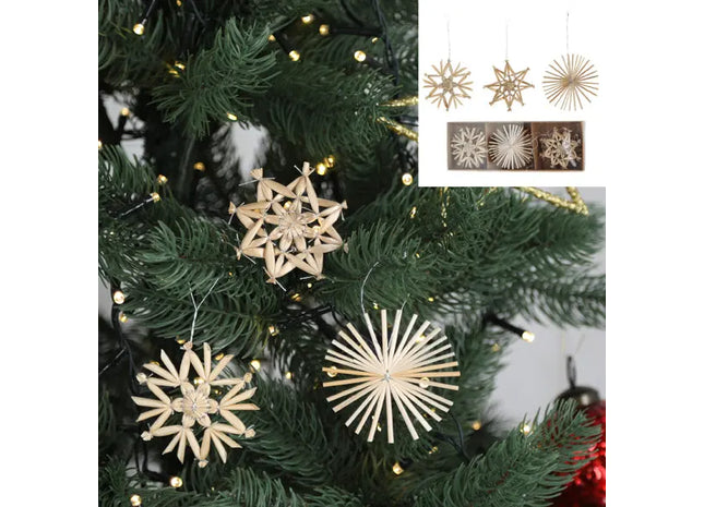 9er Set Mini Strohsterne, Durchmesser ca. 6cm, Rustikale Weihnachtsdeko TK Gruppe® Grosshandel 