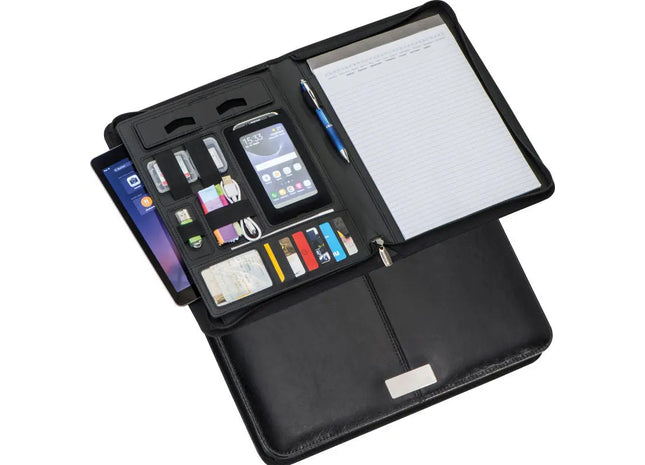A4 Dokumentenmappe, Lederfaser, Eleganter Schwarzer Organizer TK Gruppe® Grosshandel 