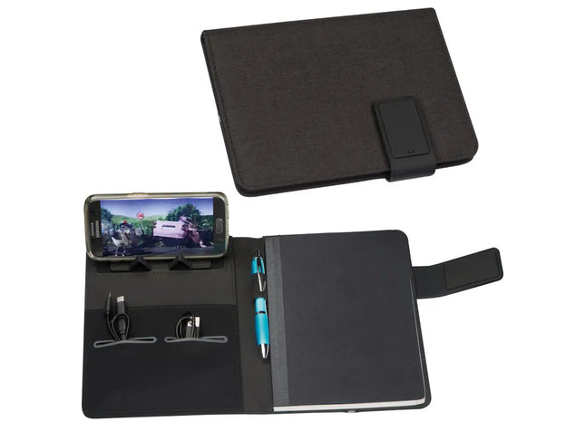 A5 Dokumentenmappe mit Powerbank (4000 mAh) und LED - Dynamisches Blau TK Gruppe® Grosshandel 