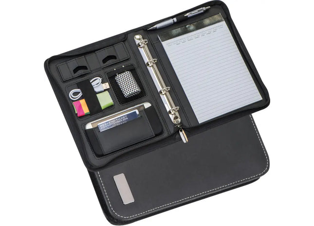 A5 Schreibmappe aus Lederfaserstoff - schwarz - Notizmappe, Businessmappe, Dokumentenmappe TK Gruppe® Grosshandel 