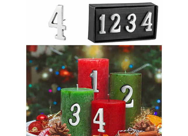 Advents-Kerzenstifte, 4 Stück, Silber, Klein, ca. 3cmH - Elegante Akzente für die Feiertage! TK Gruppe® Grosshandel 