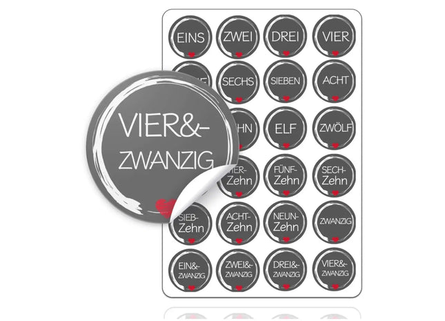 Adventskalender Weihnachten Aufkleber Etiketten Sticker Zahlen Buttons 1-24 selbstklebend zum basteln (Edition 1)