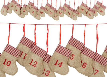 Adventskalender-Socken, Karo-Muster, 180 cm - Festliche Dekoration für die Weihnachtszeit TK Gruppe® Grosshandel 