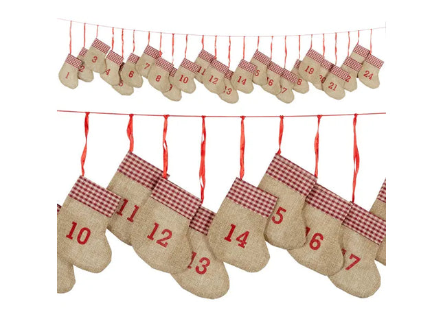 Adventskalender-Socken, Karo-Muster, 180 cm - Festliche Dekoration für die Weihnachtszeit TK Gruppe® Grosshandel 