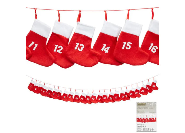 Adventskalender Sockenkette, Festliche Deko, 18x20x260 cm - Weihnachtsvorfreude TK Gruppe® Grosshandel 