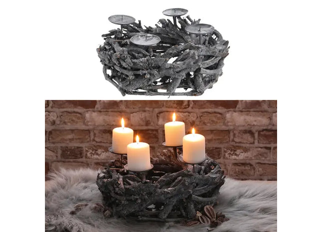 Adventskranz aus Ästen in Grau, Durchmesser ca. 35cm TK Gruppe® Grosshandel 