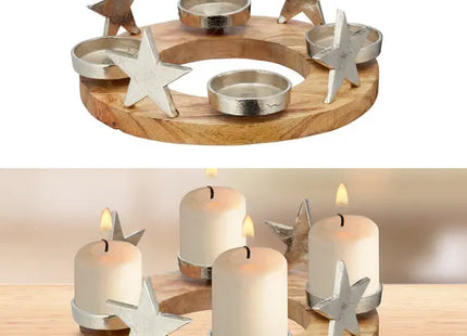 Adventsstern Kerzenhalter, Holzbasis, Rund, ca. 30cmD - Festlicher Mittelpunkt für die Feiertage! TK Gruppe® Grosshandel 
