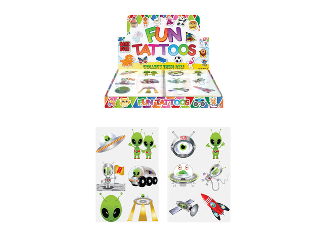 Alien-Tattoos für Kinder, 4 cm, 6 Stück pro Karte, 2 Designs – temporäre Aufkleber TK Gruppe® Grosshandel 