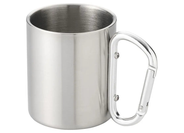 Alps 200 ml Isolierbecher mit Karabinergriff - Silberner Thermobecher für unterwegs TK Gruppe® Grosshandel 