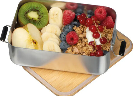 Aluminum Snack Box with Bamboo Lid in Silver Grey - Eco-Friendly, Durable Meal Container TK Gruppe® Grosshandel 