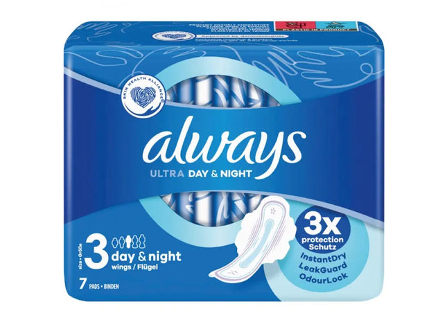 Always Ultra Thin Night Sanitary Pads with Wings, 7-Pack, Secure Fit TK Gruppe® Grosshandel 
