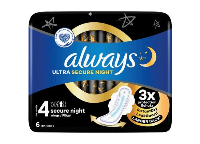 Always Ultra Thin Secure Night Pad with Wings - Komfortable, Zuverlässige Nachtbinde TK Gruppe® Grosshandel 