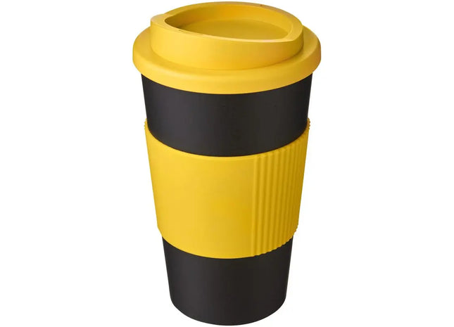 Americano 350 ml Isolierbecher mit Schutzring - Gelb-Schwarz - Doppelwandiger Thermobecher TK Gruppe® Grosshandel 