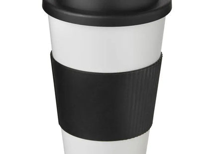 Americano 350 ml Isolierbecher mit Schutzring & auslaufsicherem Schraubverschluss - Weiß - Schwarz TK Gruppe® Grosshandel 